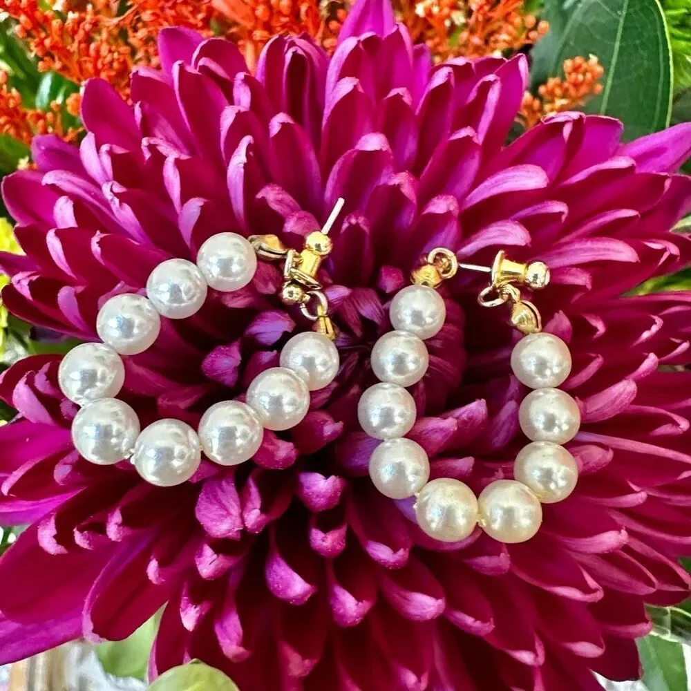 Faux pearl hoop earrings